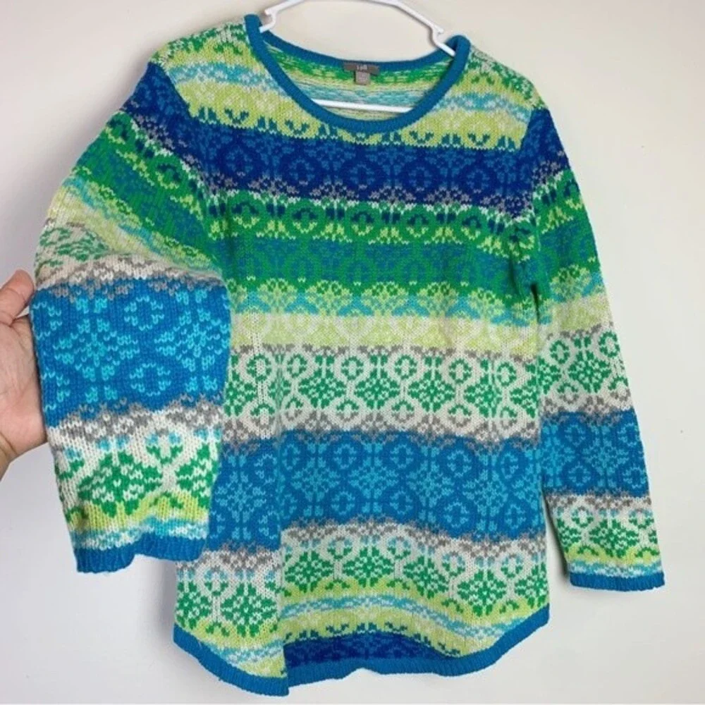 J. Jill Blue Patterned Nordic Knitted Pullover Sweater Size S Women